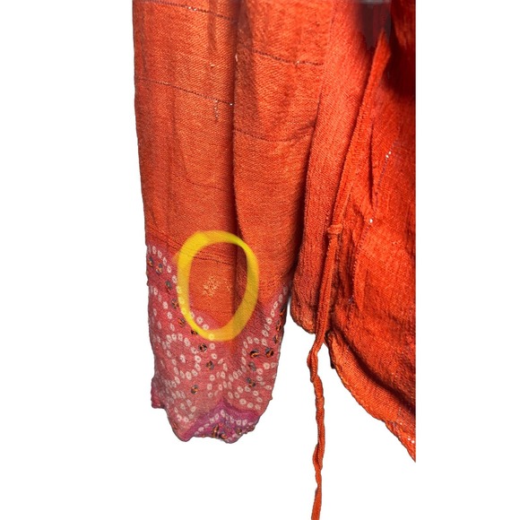 Vtg Y2K Boho Blouse Cervelle Sequin Metallic  Bandhani Print Orange S DAMAGED - Picture 9 of 14